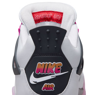 Men's sneaker heel close-up: Nike Air logo on black panel with white leather and pink accents