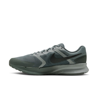 Gray Nike Run Swift 3 men's running shoe with black swoosh, side view