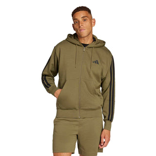 Essentials 3 Stripes Fleece FZ Hoody -Mens