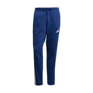 Men's dark blue fleece pants with white three-stripe side detail