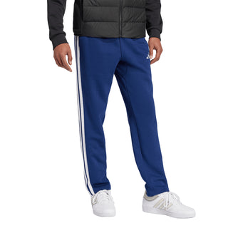 Men's dark blue fleece jogger pants with vertical white stripes