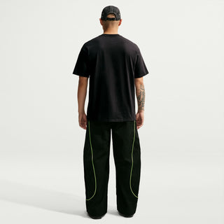 Mens black T-shirt back view, plain smooth fabric