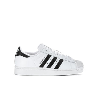 Youth adidas Superstar II sneakers in white with black stripes and lace-up front