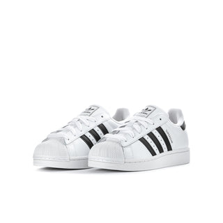 Youth adidas Superstar II sneakers, white leather pair with black stripes and white laces