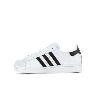 Youth adidas Superstar II sneakers, white with black stripes and low-profile cup sole