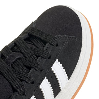 Kids black sneaker upper with black laces and white side stripes
