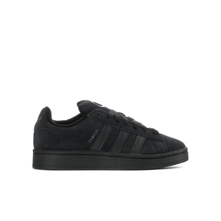 Youth black suede sneakers with three stripe side and lace-up front