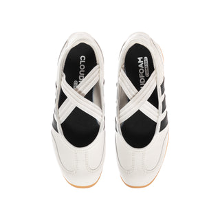 Youth Mary Jane sneakers, white with black panels and hook-and-loop straps
