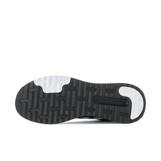 Men's black rubber outsole with tread pattern and white heel section