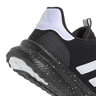Men's black sneaker with white trim and speckled cushioning midsole detail