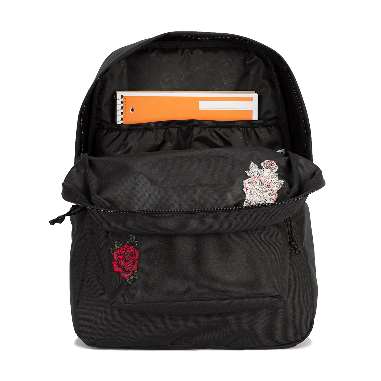 black jansport backpack with red roses Superbreak Toss in your laptop Jansport Superbreak Plus Embroidered Cherry