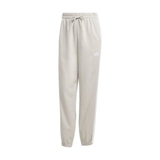 Womens light beige loose track pants with white 3-Stripes and elastic cuffs