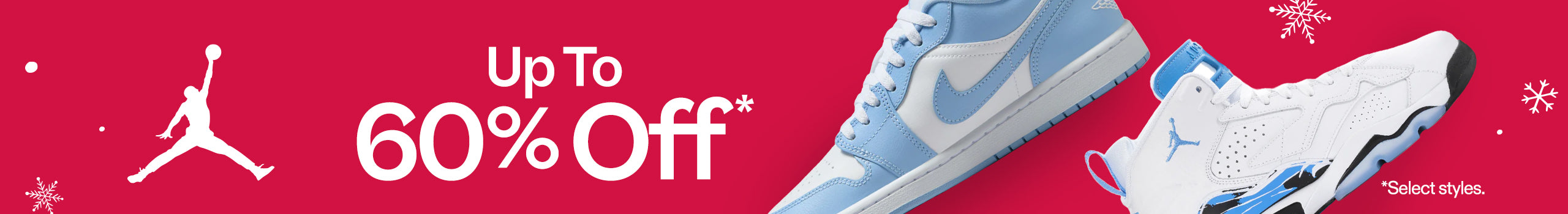 Promotional banner with Jordan sneakers and text 'Up To 60% Off' on a red background.