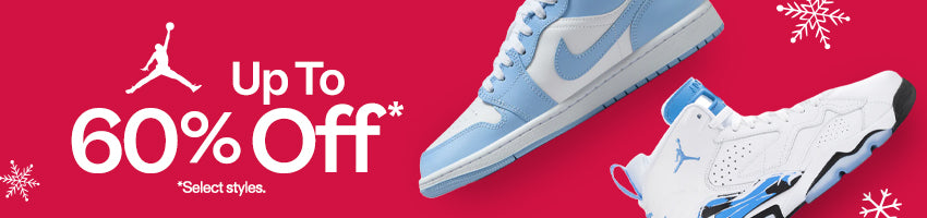 Promotional banner with Jordan sneakers and text 'Up To 60% Off' on a red background.