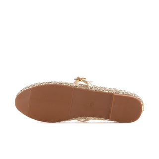 Gold woven ballet flat outsole with ridged rubber sole texture