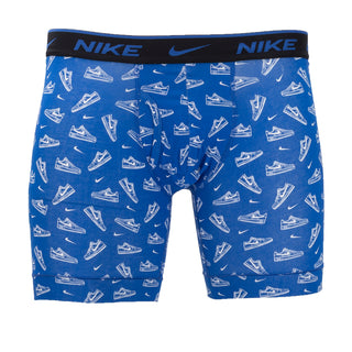 Men's Nike dri-fit boxer briefs in blue sneaker print with Nike logo waistband