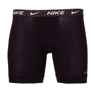 Black Nike cotton stretch boxer briefs with a patterned logo waistband and fitted legs