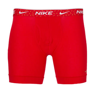 Red Nike cotton stretch boxer briefs with a patterned logo waistband and fitted legs