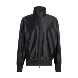 Men's black track jacket with full zip, stand collar, ribbed cuffs and hem