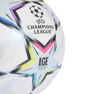 UEFA Champions League ball with UEFA logo and Champions League text on white panel