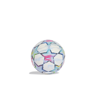 White mini soccer ball with large blue star panel and pink center graphic