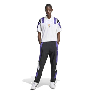 Real Madrid adidas jersey, white with purple and black panels, front and jogger pairing