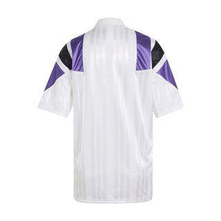 Real Madrid adidas jersey back, white with purple and black geometric shoulder panels