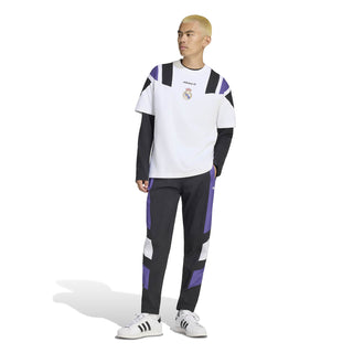 Men’s white Real Madrid match tee with black and purple side stripe details