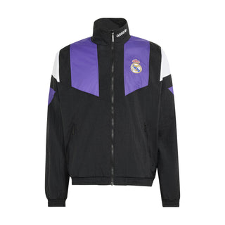 Men's Real Madrid EQT track jacket in black with purple and white paneling, full-zip
