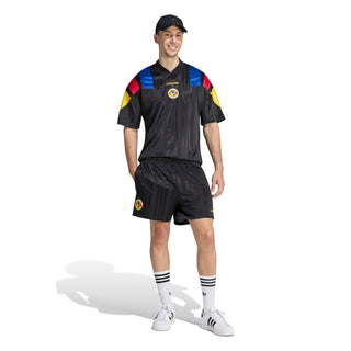 Men's black soccer jersey and shorts set with colorful shoulder panels and Club America crest