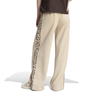 Womens beige wide-leg track pants with animal-print side stripe