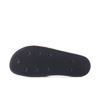 Men's slide sandals outsole in dark rubber with textured traction nubs