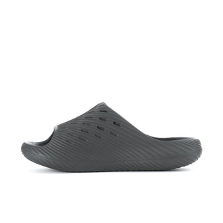 Grey men's slide sandal with textured upper and molded sole