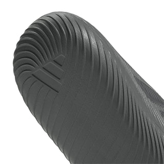 Grey slide sandal sole detail with ribbed traction lines