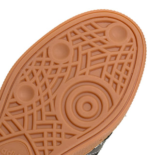Close-up of gum-orange outsole tread pattern for youth sneakers