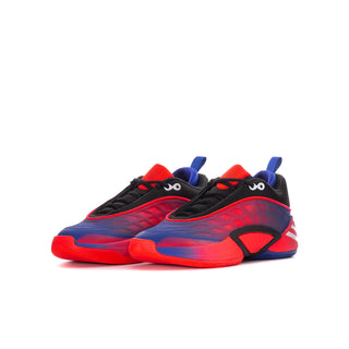 Youth lace-up basketball sneakers in black with red and blue side panels