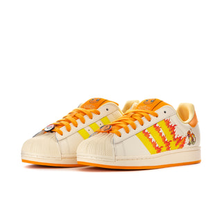 Men's Superstar II sneakers, white uppers with orange laces and character side print, orange sole