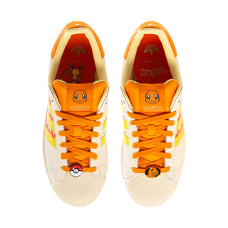 Men's Superstar II sneakers showing tongue/inner lining with character graphics and orange laces