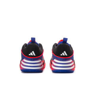 Men's basketball shoes heels, black with red accents and white-blue striped heel panels