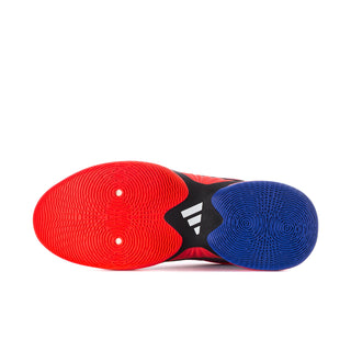 Men's basketball shoes outsole view, red and blue with textured traction pattern
