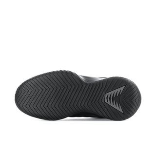 Black rubber outsole with chevron tread pattern and lightning-style emblem