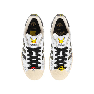 Youth adidas Superstar II sneakers in black and white with Pokémon graphics