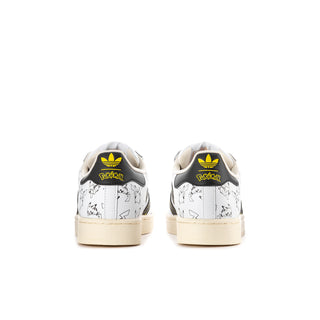 Youth Adidas Superstar II sneakers, white and black Pokémon print, rear view