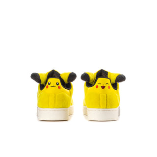 Youth yellow sneakers with plush ear heel and Pikachu face graphic on the back