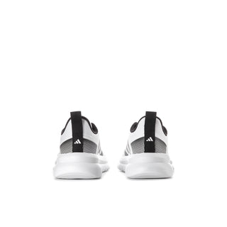 Youth running shoes, white and black mesh upper with cushioned white midsole
