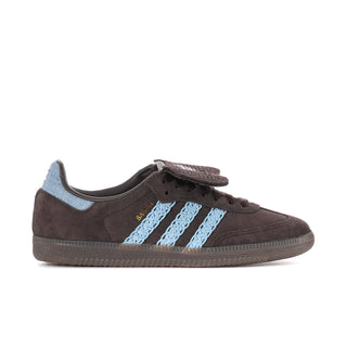 Women's Samba OG sneakers in dark brown suede with light blue three-stripe accents