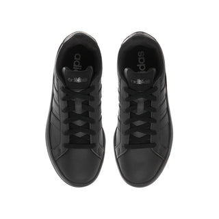 Youth adidas Grand Court 3.0 sneakers pair, black uppers with black laces