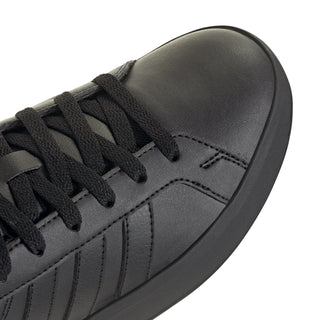 Youth adidas Grand Court 3.0 sneaker side, black leather-look upper with stitching