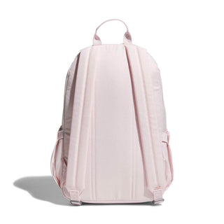 Light pink double-stacked backpack back view with adjustable straps and top carry handle.