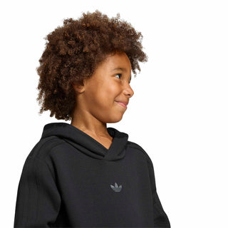 Black kids fleece hoodie with colorful Pokemon character chest graphic and small logo